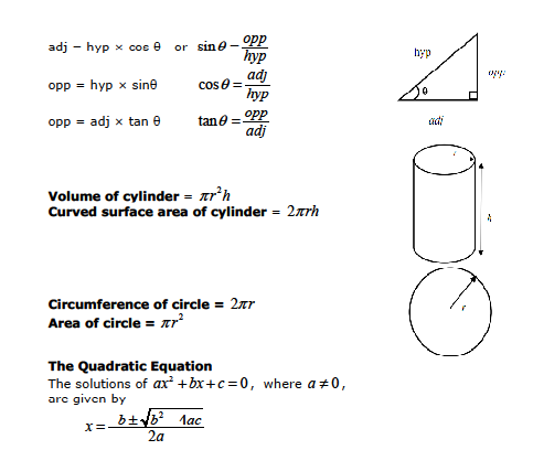 formulas sheet for geometry